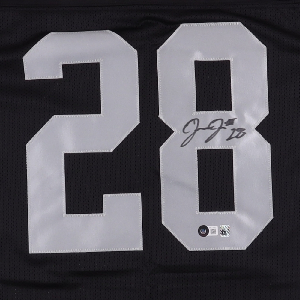 Autographed/Signed JOSH JACOBS Oakland Las Vegas Black Jersey Beckett BAS COA